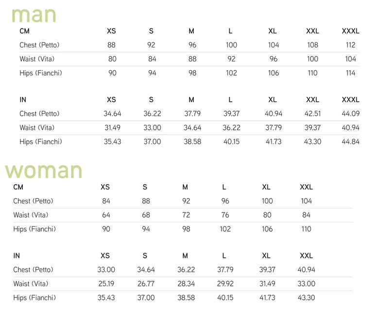 HiFi merino long sleeve jersey size chart
